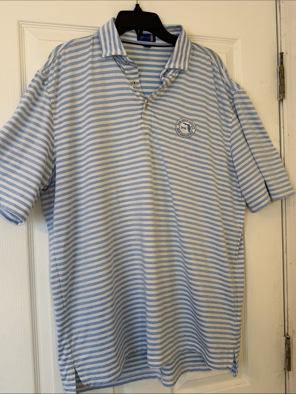 Stitch Palm Beach County Golf Association Stripe Polo Shirt Men’s L Blue White